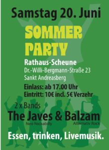 Plakat der Sommerparty 2026 in St. Andreasberg